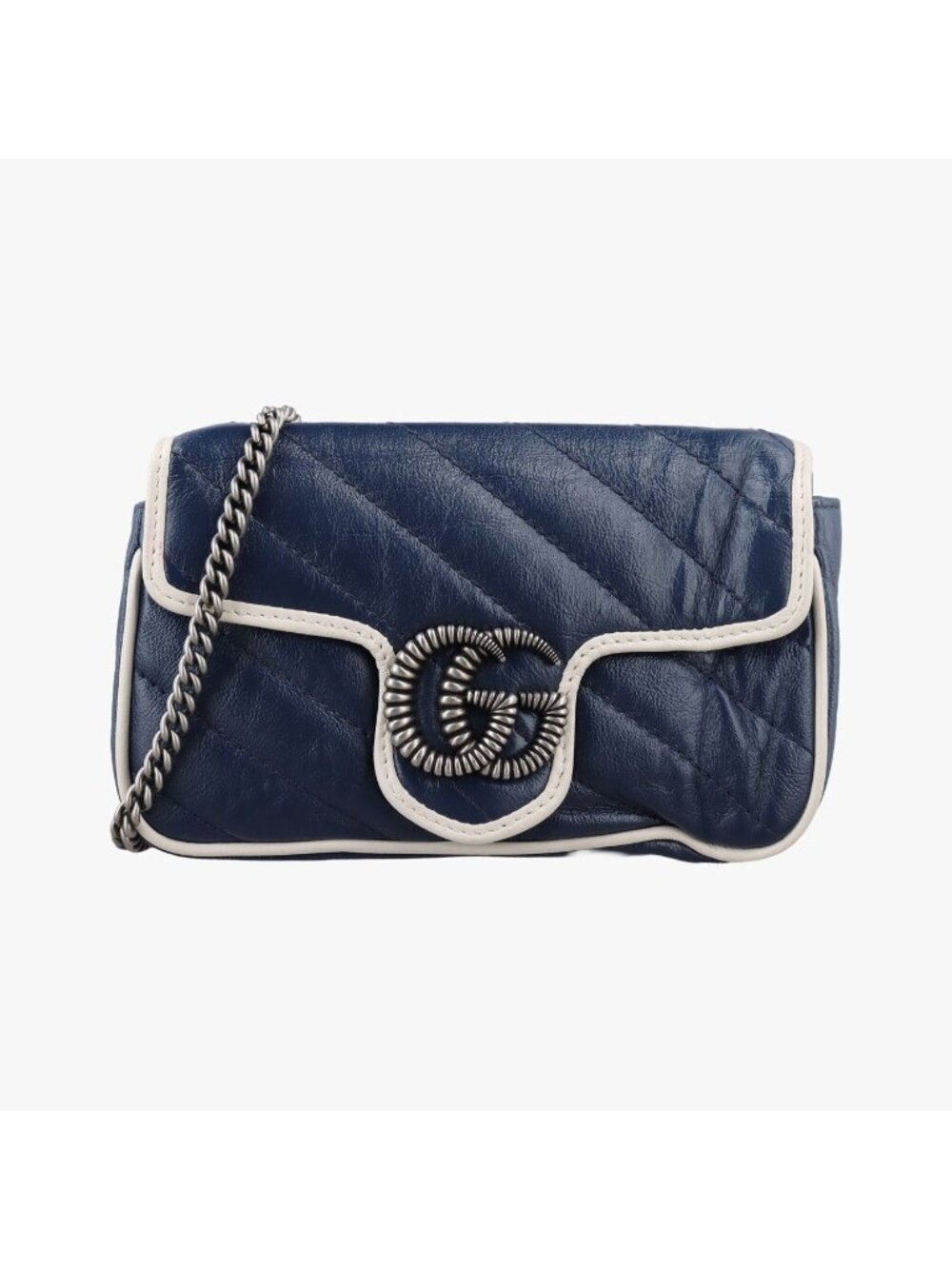 Gucci GG Marmont White Blue Leather Shoulder Bag